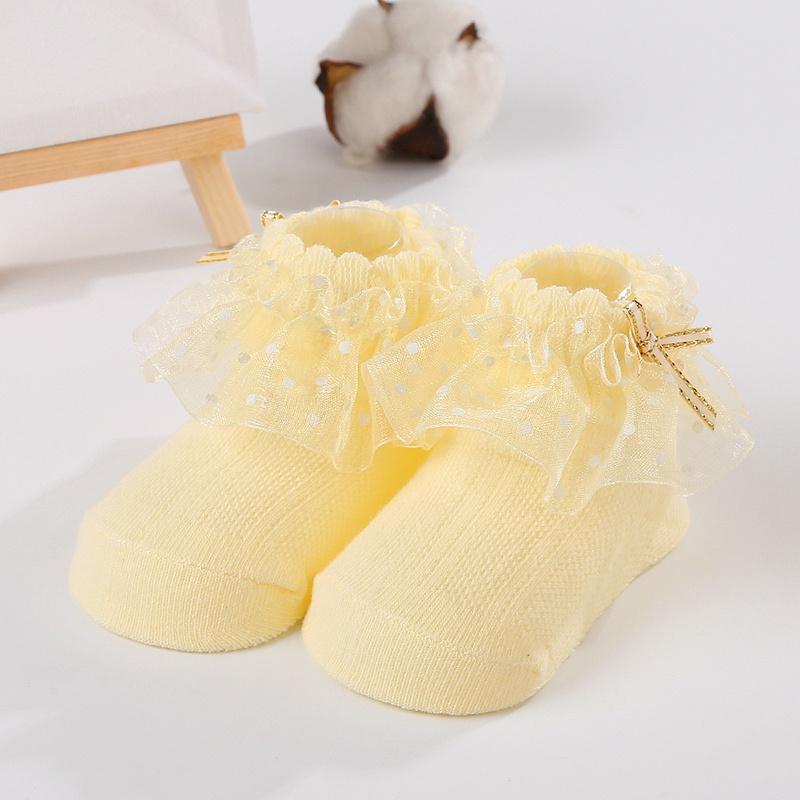 

Детские носки для девочек, носки принцессы, носки с бантом и горошком, с марлевой кромкой S