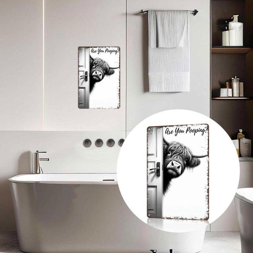 Vintage Cow Bathroom Wall Art Restroom Decoration Humorous Toilet Wall Sign for Bathroom Toilet Apartment Office Hotel Restroom