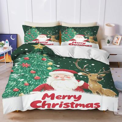 Gingerbread Man Santa Claus Christmas Tree Reindeer Anime Printed Bedding Set Duvet Cover Queen Cotton Cute Cartoon Quilt Cover