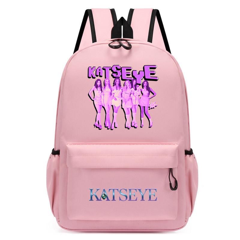 60123-8 Mochila Unissex para Meninos e Meninas KATSEYE Estampada Mochila de Estudante Escolar Impermeável Leve