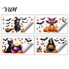 Safe Adhesive Autumn Scenery for Nursery Cute Halloween Wall Decals, Black Cat Witch Bat Pumpkin Stickers, Fall Removable Layered Three Dimensional
