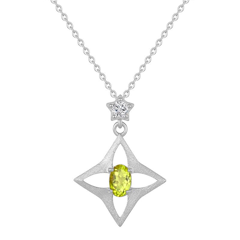 S925 Pure Silver Niche Star Inlaid Natural Crystal Stone Women s Brushed Design Pendant Necklace 18inches&925 silver