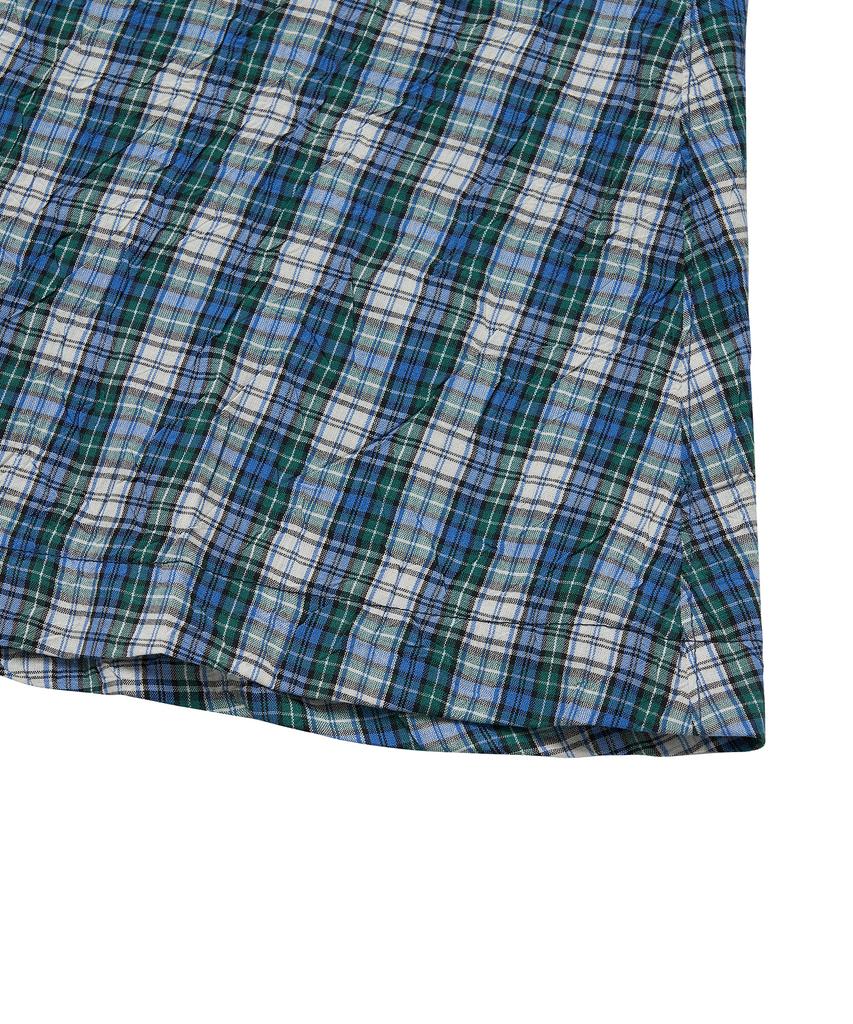 COTTON BELL Button Placket Flare Skirt - Blue Check