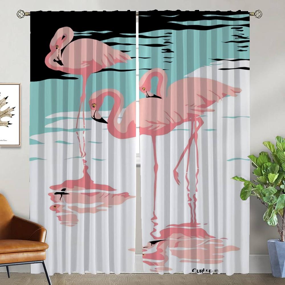 Flamingo Elegant Room Curtains for Living Room Blackout Curtain Partition Halloween Decoration Tulle for Bedroom Shades Kitchen