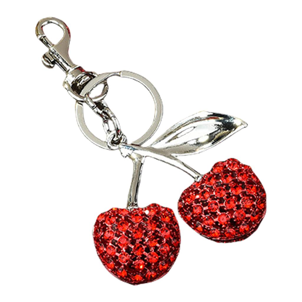 Sparkling 3D Cherry Keychain Charm Bag Accessory Fashionable Rhinestones Fruit Shaped Key Ring Ornament for Women