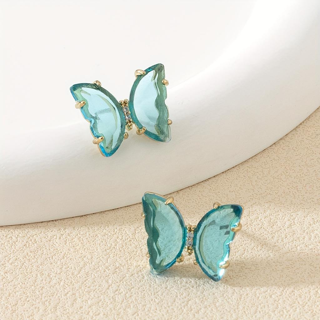New gold-plated crystal butterfly stud earrings zircon earrings small fresh and exquisite super sweet temperament Japanese and Korean earrings