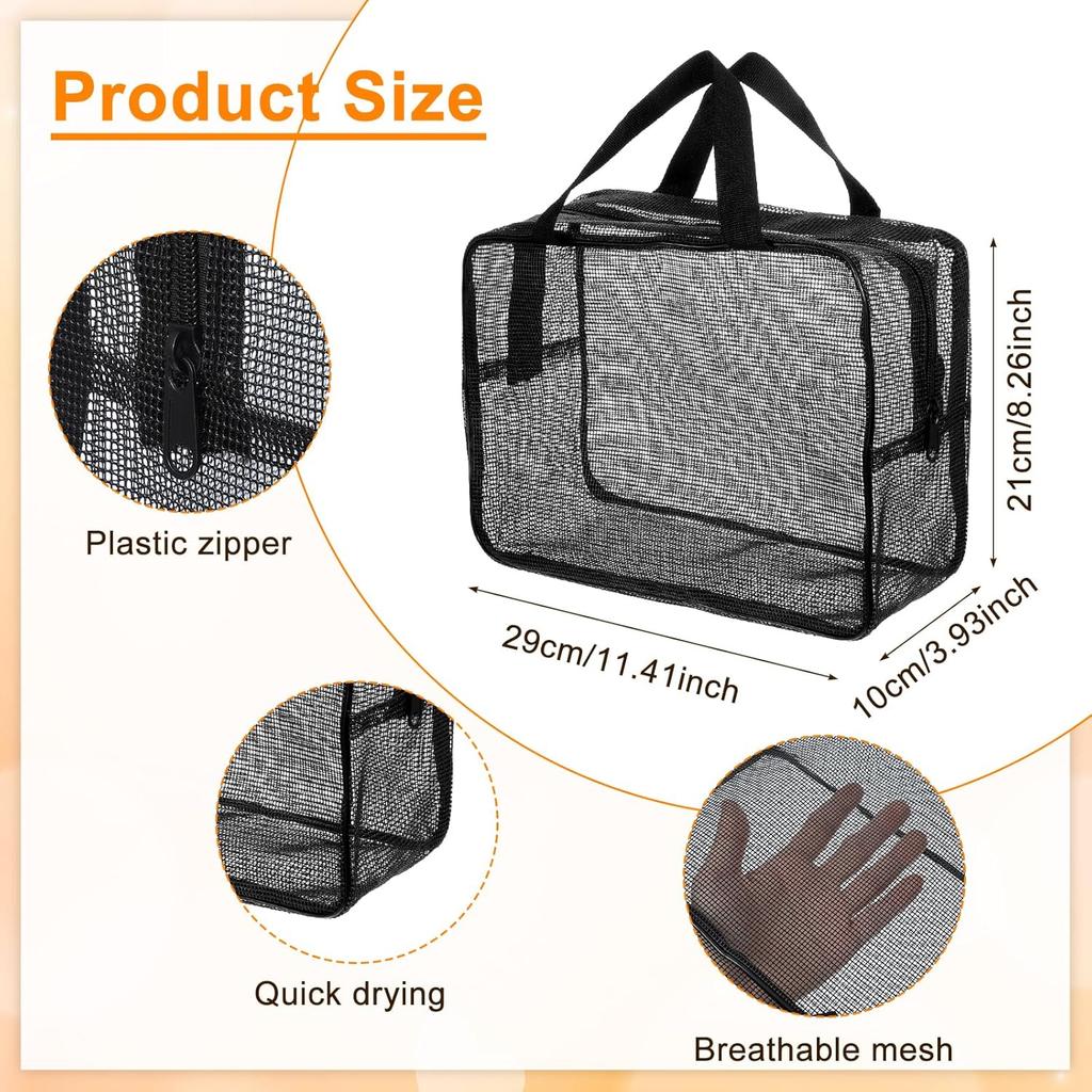 Mesh Shower Caddy Bag, Portable Toiletry Shower Tote Quick Dry Portable Tote Bag Zipper Toiletry Organizer Bags for College Dorm Bathroom Swimming