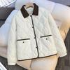 Autumn Winter No Washable Leather Stylish Coat New Lingge Cotton Down Jacket Loose Outwear Contrasting Color Collar Short