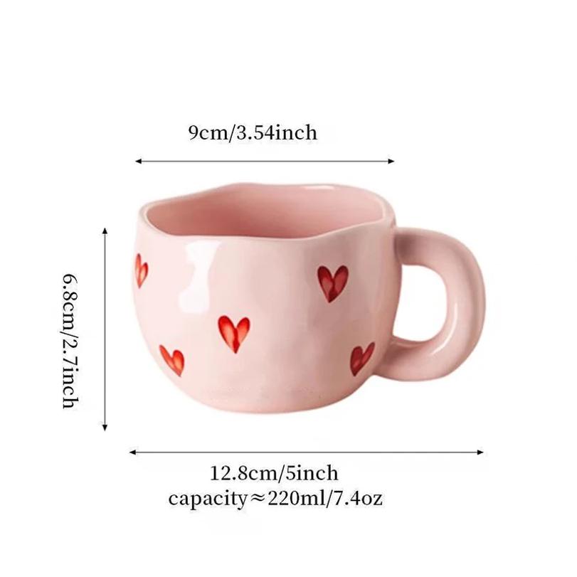 1pcs Hand Painted Love Mug Creative Heart Water Cup Ceramic Milk Mug With Handle Valentine's Day Gift 2026new