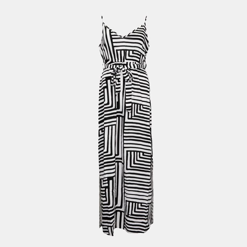 Women's VERO MODA Straight-cut Long Dress with Graphic Pattern and V-neck