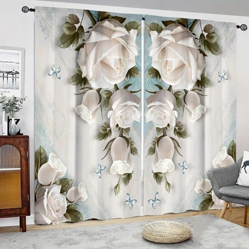 

2 шт. драконы сердце розы новогодний штанга карманное крепление шторы с цифровым принтом для гостиной, игровой комнаты, одежды, кухни W50xH130(CM)x2PCS-Grommet Top