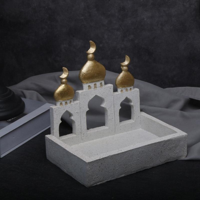 Gold and White Mosque Tower Model with Storage Box,Ramadans Eid Home Decors Decorative Ornament for Table Bookshelf