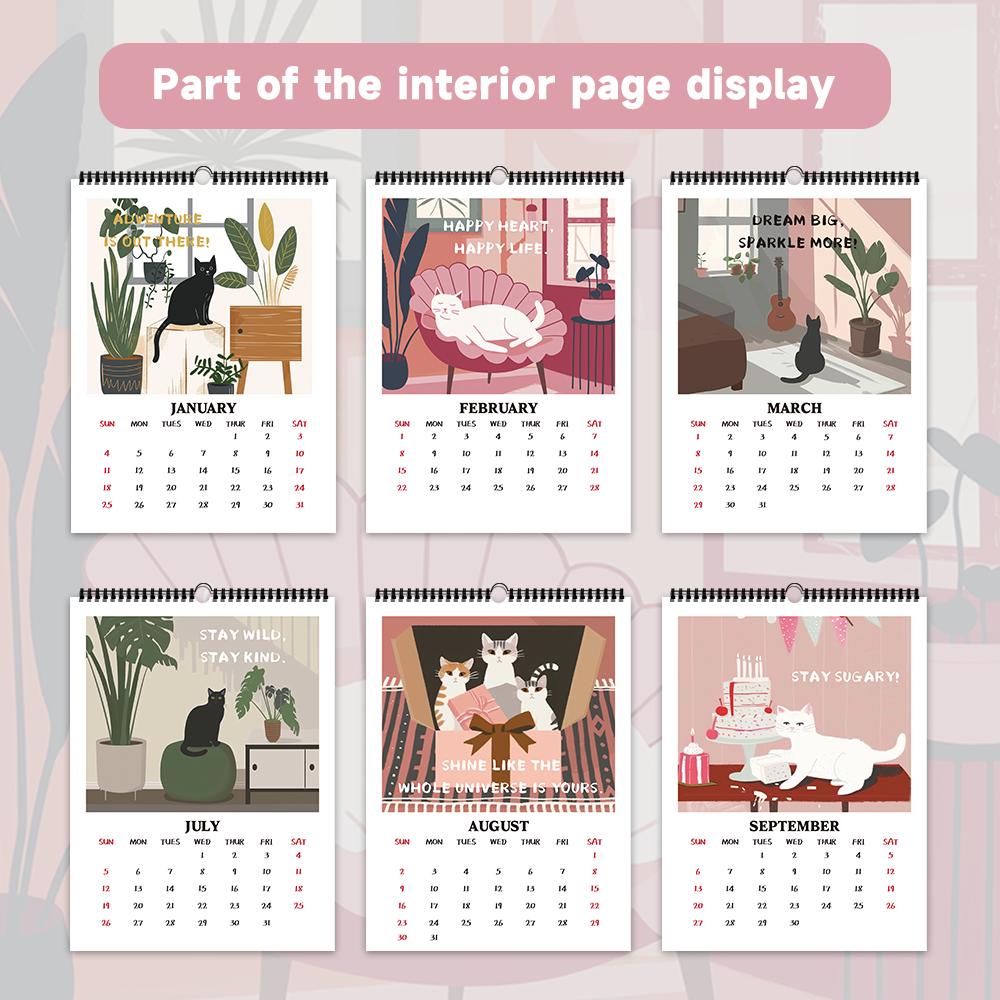 1pc, Oversized Cartoon Cat Calendar - Pet Cat, 12 Different Designs, Wall Calendar, Birthday, Christmas, New Year Gift
