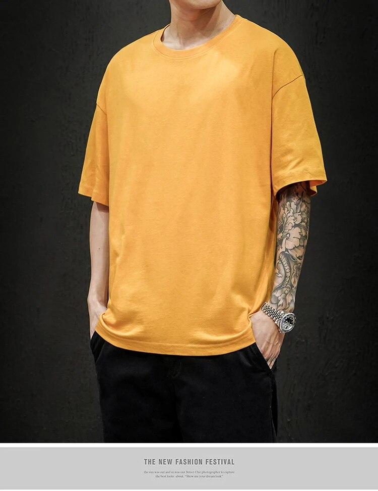 Tricou pentru bărbați nou de vară Tricou solid la modă pentru bărbați Hip Hop supradimensionat cu mânecă scurtă, casual, din bumbac, tricouri de top pentru bărbați