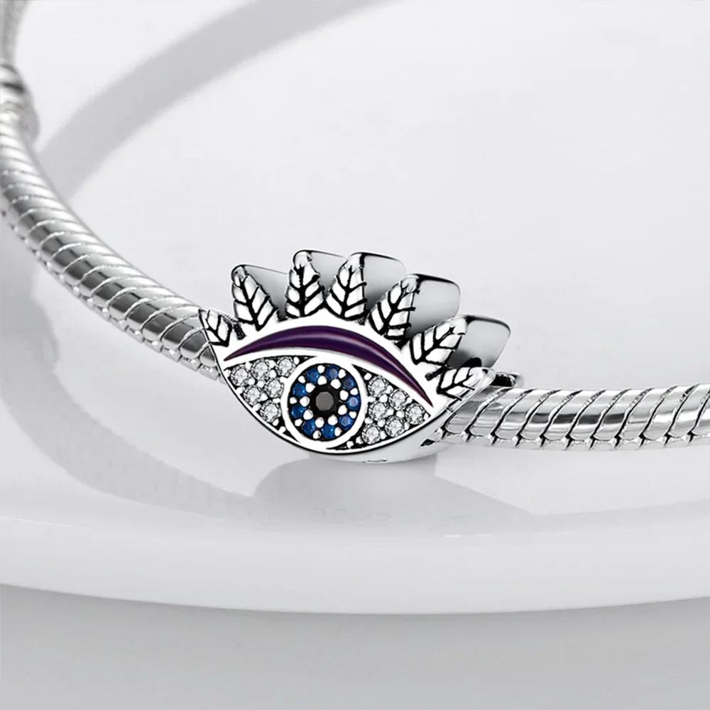 Blue Charms Beads Rotating Demon Eye Palm Moon Starry Sky Copper Charm Fit Original Pendant Bracelet Women Jewelry