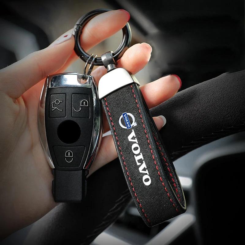 Car Carbon Fiber Style Keychain Microfiber Leather Key Chain For Volvo Xc60 Xc90 V40 V60 S60 V50 V90 S80 C40 XC40 V70 XC70 C30