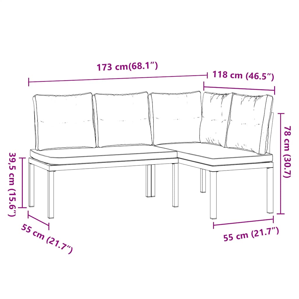 Garden Benches with Cushions 2 Pcs Black Powder Coated Steel