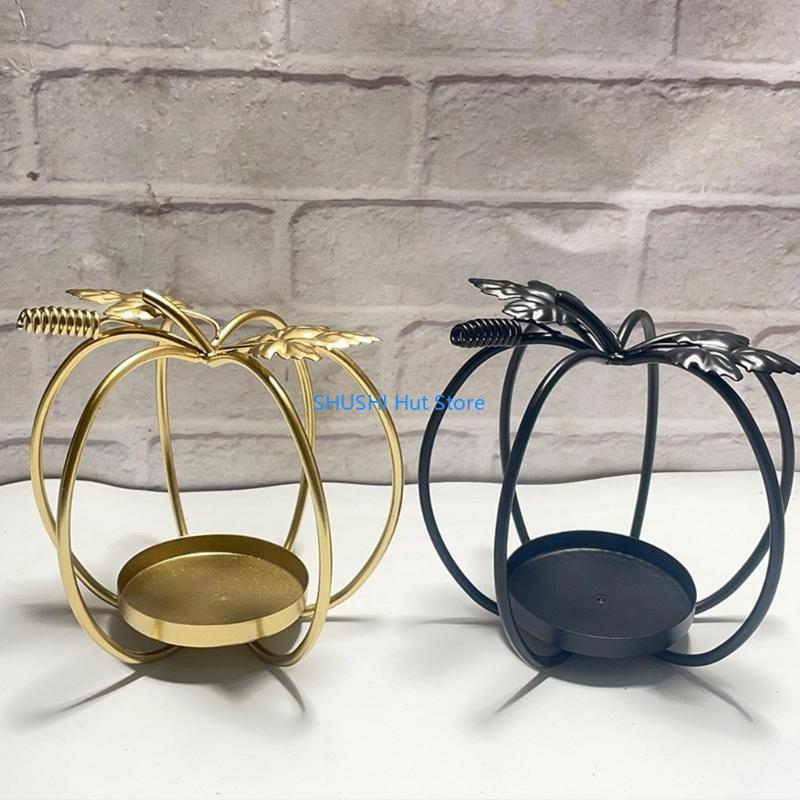 Hollow Out Pumpkin Figurine Tealight Holder Metal Candlestick Table Centerpieces Decors for Halloween Parties D57B