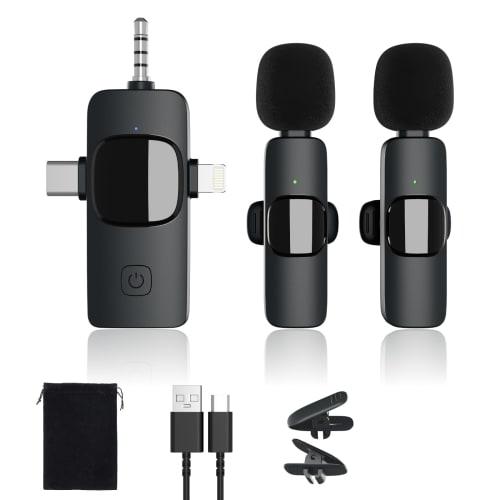 Ewin Latest Model Wireless Pin Microphone, Compatible with iPhone/Android/Camera/PC, TRRS, Simultaneous Use for Two People, Instant Connection, Noise