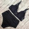 Women's Two Pieces Crochet Lace High Waist V Neck Bikini Set Swimsuit