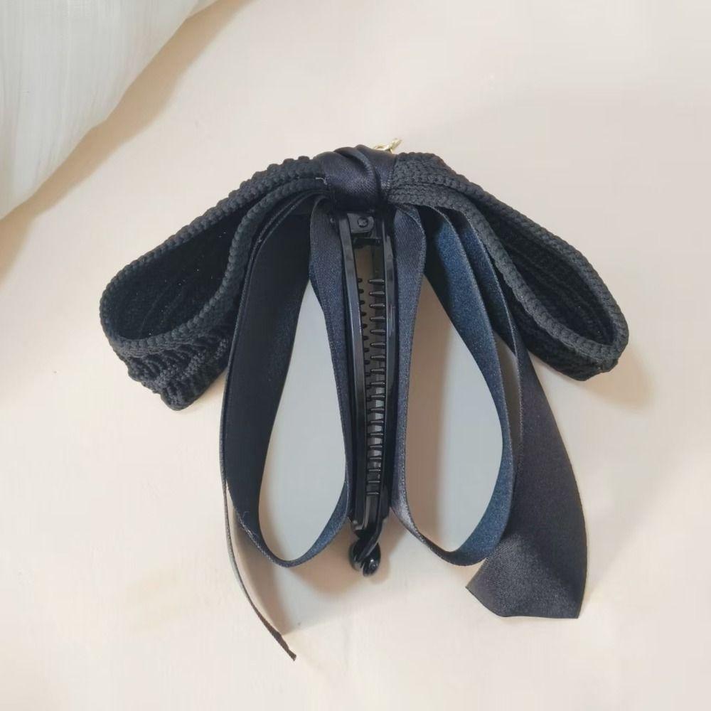 Large Size Bowknot Ribbon Hair Clip Non-Slip Hairpin Fashion Knitted Bow Banana Clip  Girl