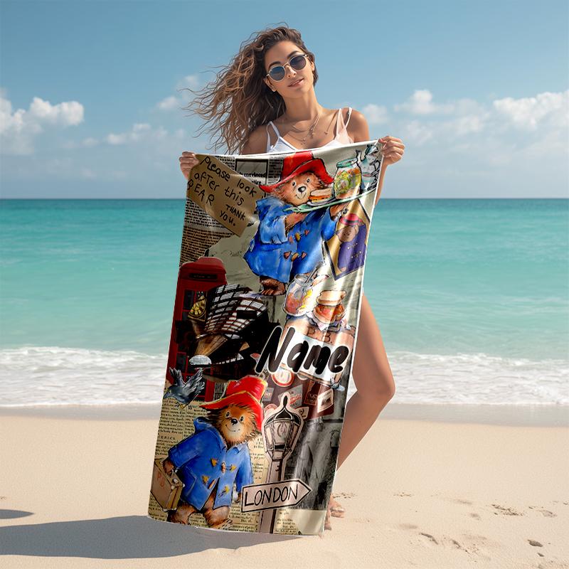 Personalized customized proof beach towel with Paddington Bear pattern - soft, absorbent,quick-drying,perfect swimming,camping&bathing