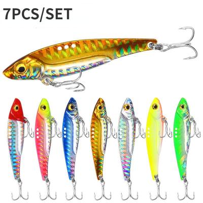 7 pz/set esche da pesca lungo tiro metallo piastra di ferro paillettes sangue slot gancio 8/13/16/20g 3d ami da pesce in metallo
