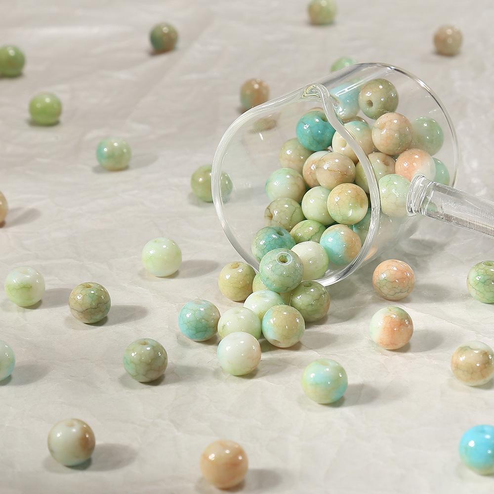 100pcs 8mm Pastoral Oil Painting Imitation Ceramic Glass Jade Crushed Beads for DIY Handmade Bracelets and Loose Beading
