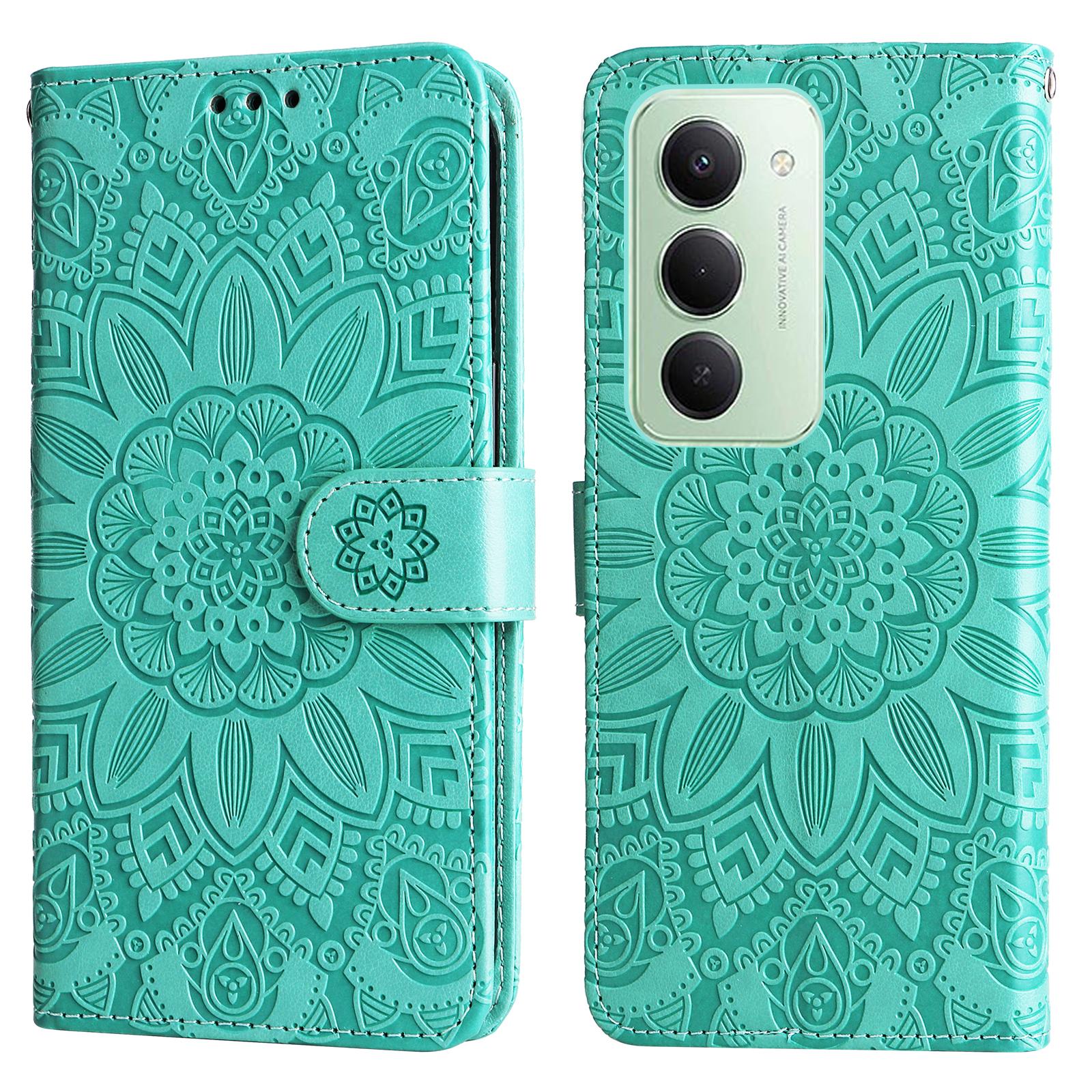 

Для Xiaomi Redmi 15 5G Чехол Кожаный кошелек с тиснением подсолнуха Чехол для телефона Green