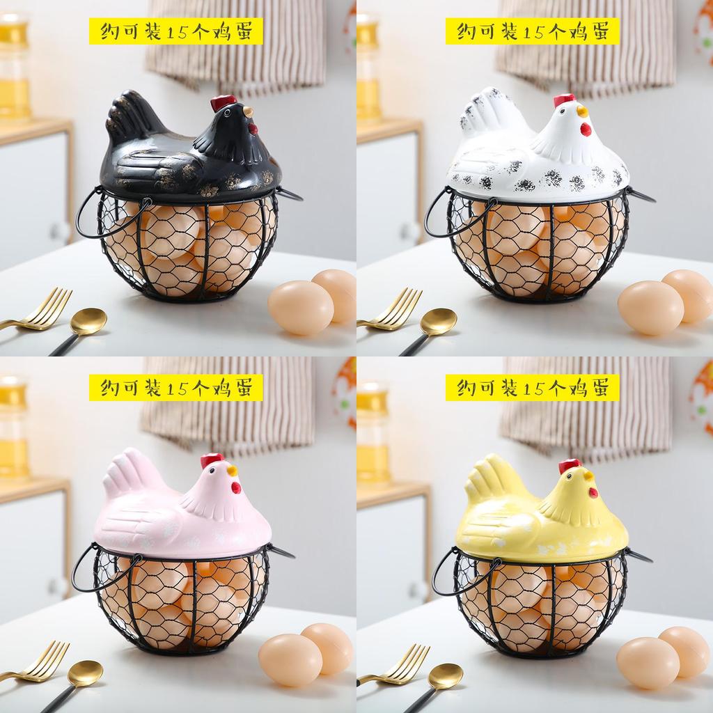 Keramické víko inspirované vintage, koš na žehličku, kuchyňský koš na vejce v černé barvě