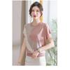 Women Summer New Ice Silk Round Neck Short Sleeve T Shirt Elegant Loose Thin Knit Top
