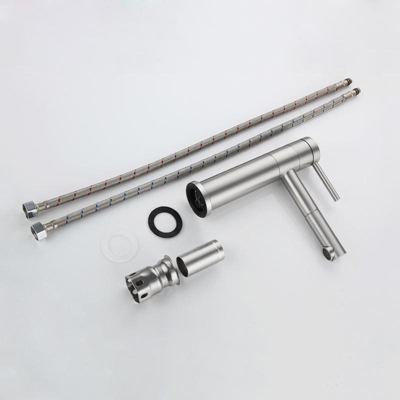 Bathroom Basin Faucet Deck Mounted Single Handle 360° Swivel Black Tap 304 Stainless Steel Cold and Hot Water Mixer Sink Taps