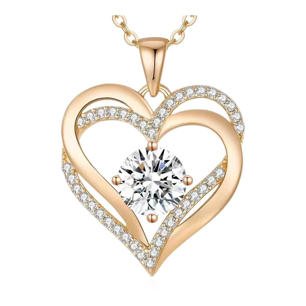 Double Layer Heart & Star Zirconia Necklace - European & American Fashion