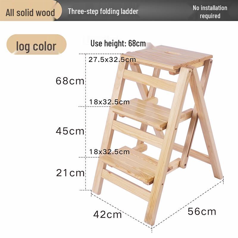Solid Wood Multifunctional Folding Ladder-Chair: Indoor Portable 4-Step Stool & Climbing Ladder