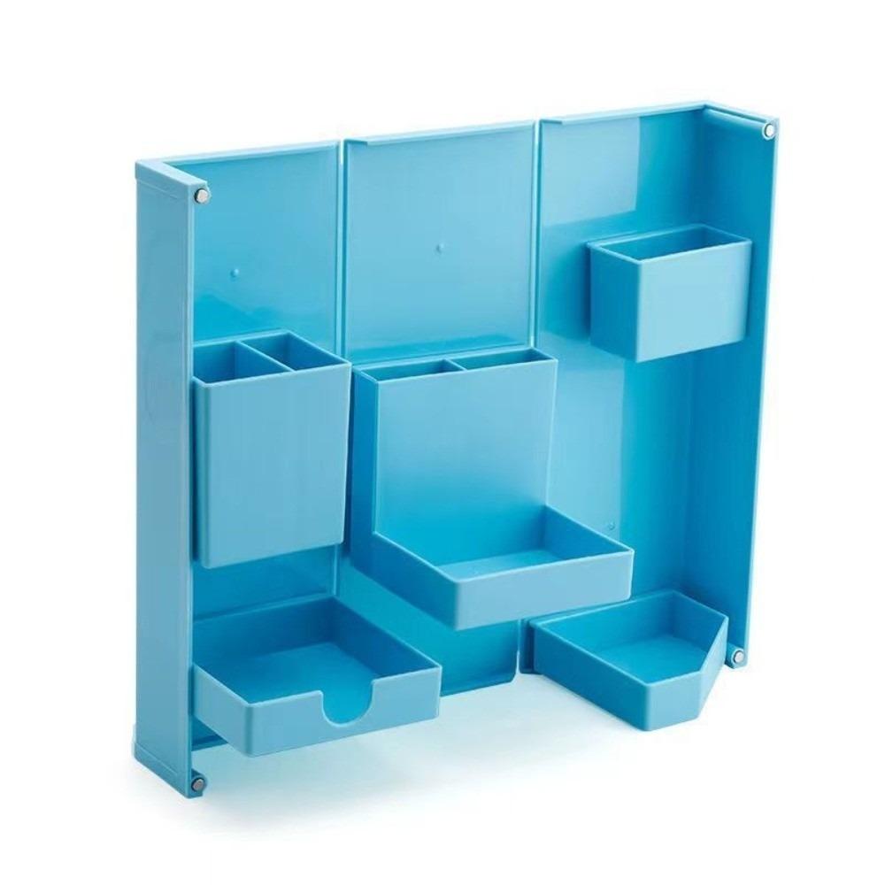 ABS Standing Stationery Box Detachable Compartment Cosmetics Storage Box Foldable Pen Holder  Desk синий