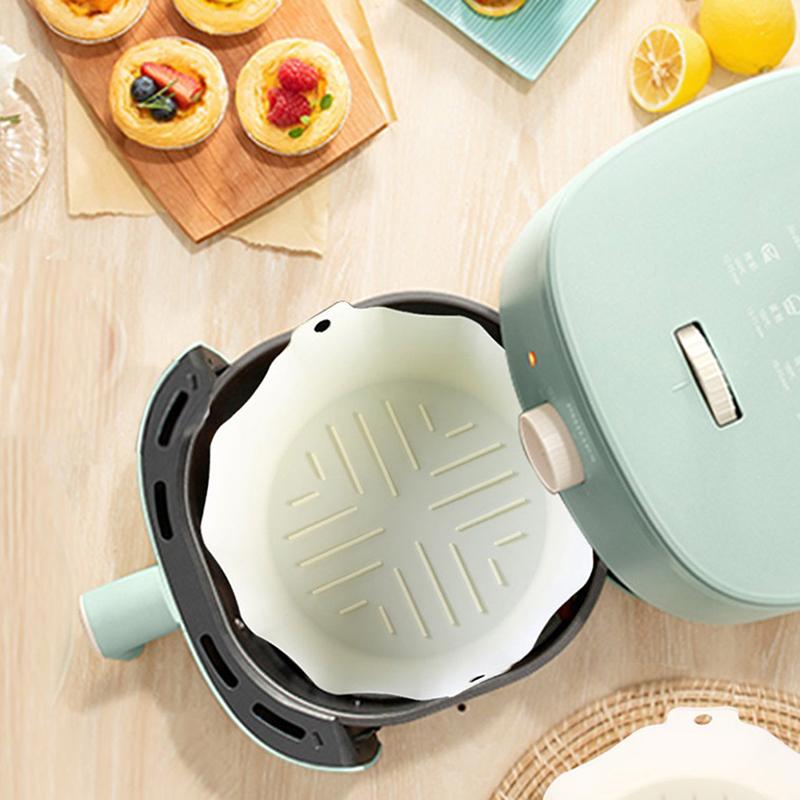 Friteuză cu aer de 22 cm, oală din silicon, căptușeală pentru coș pentru cuptor, tavă de copt antiaderentă