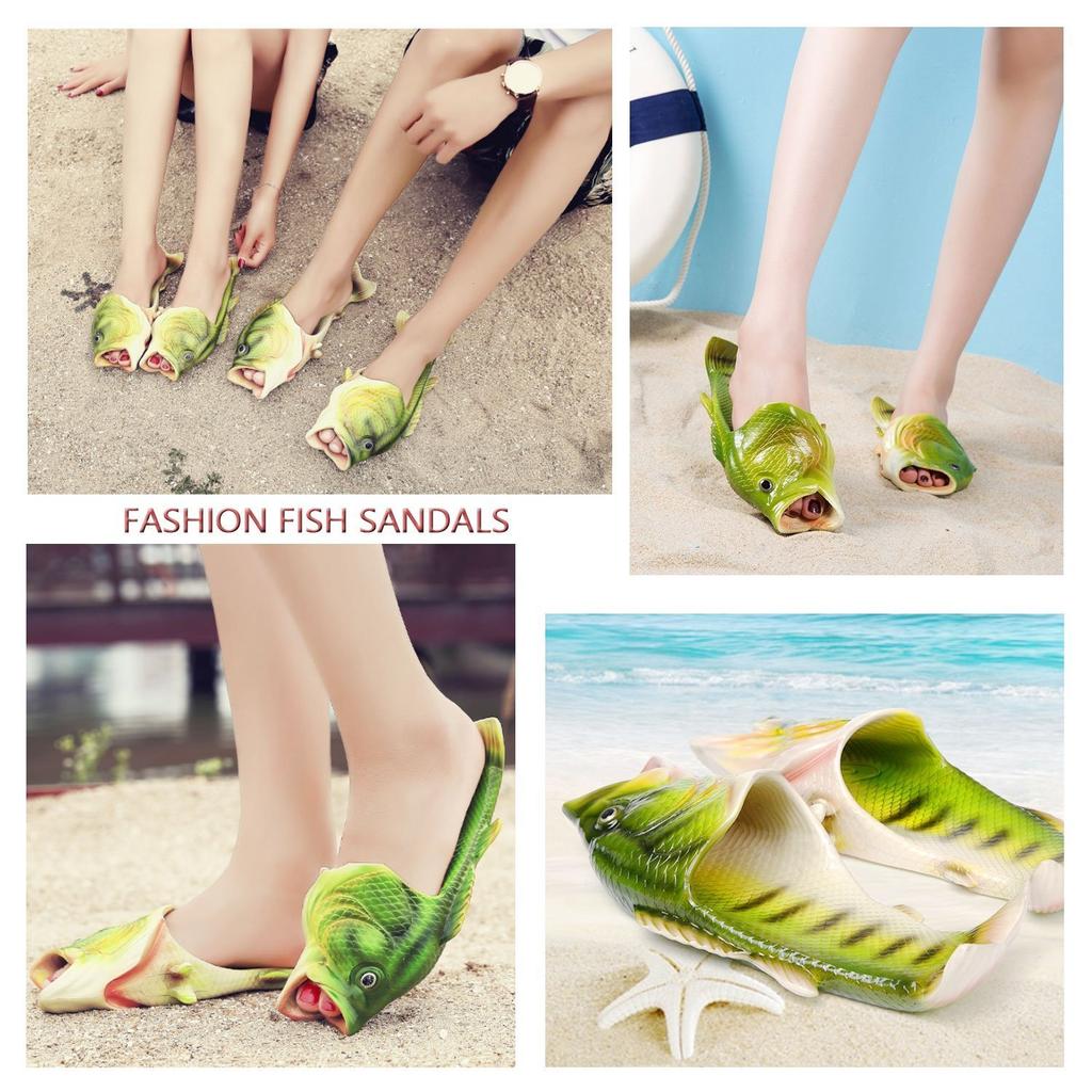 Fun Bathroom Fun Sizes Cm [Asifn] Fish-Shaped Slippers, Unisex, Lightweight, Breathable, Slippers, Flexible, Unique, Design, Black, 25.0-25.5