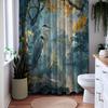 Blue Heron in Ancient Forest Shower Curtain - Coastal Bird Bathroom Decor, Waterproof Nature-Inspired Design