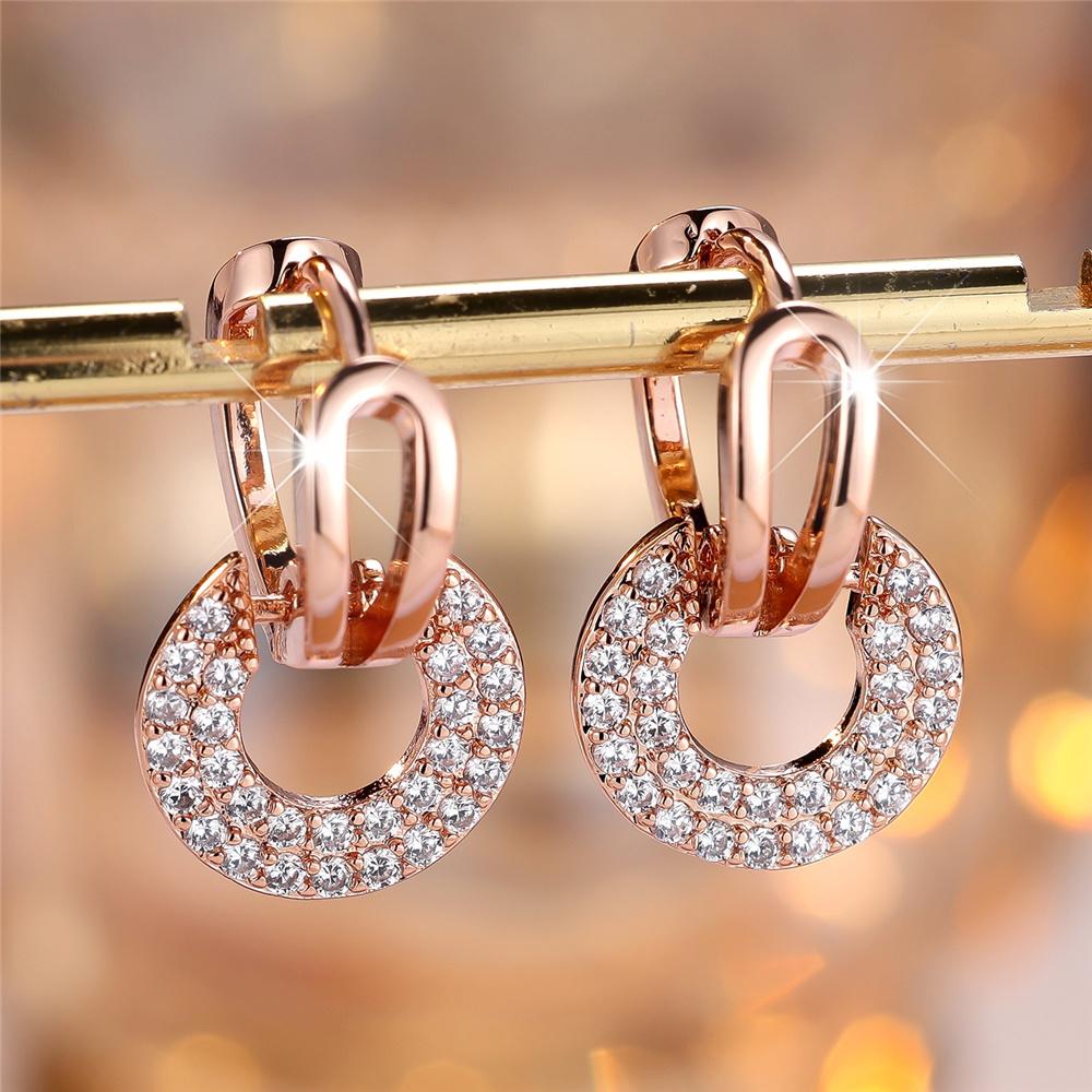 Brincos de Argola Redondos de Zircônia Branca Femininos de Luxo Moda Cor Ouro Rosa Prata Casamento Para Mulheres
