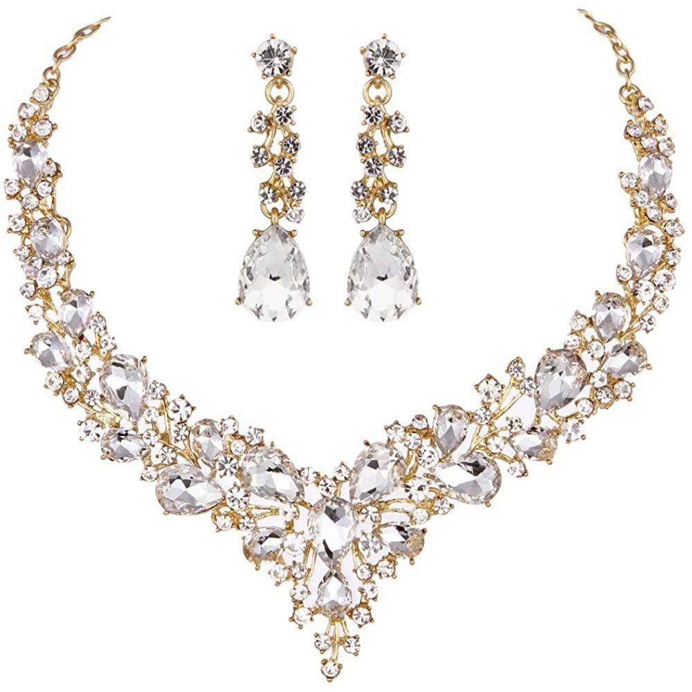 Temperament Crsytal Women Necklace Necklace Ear Studs Set Wedding Jewelry Set Korean Style Earrings