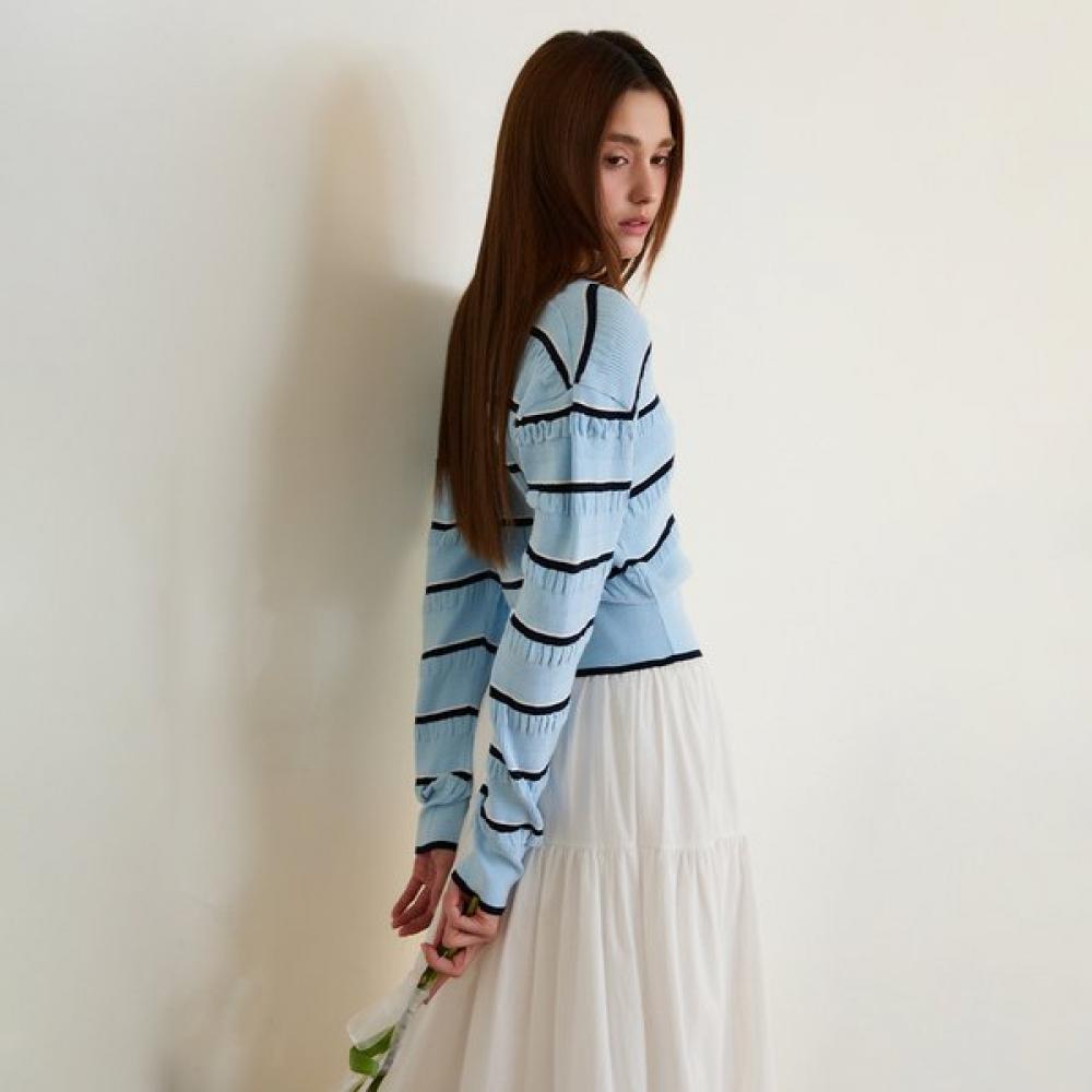 EGOIST Rose One Shoulder Stripe Knit Cardigan Es2okg01 