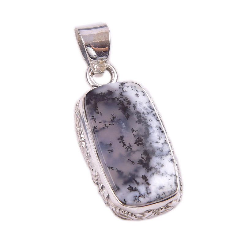 Natural Dendrite Opal Gemstone 925 Solid Sterling Silver Gift Pendant 1.5" D4h22