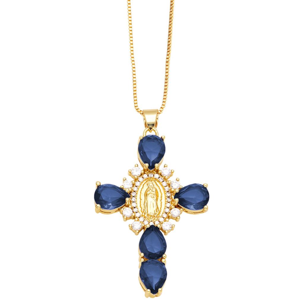 Divine Virgin Mary Crosses Charm Necklace with Shimmering Stones Neck Accessory for Fashion Forward Individuals