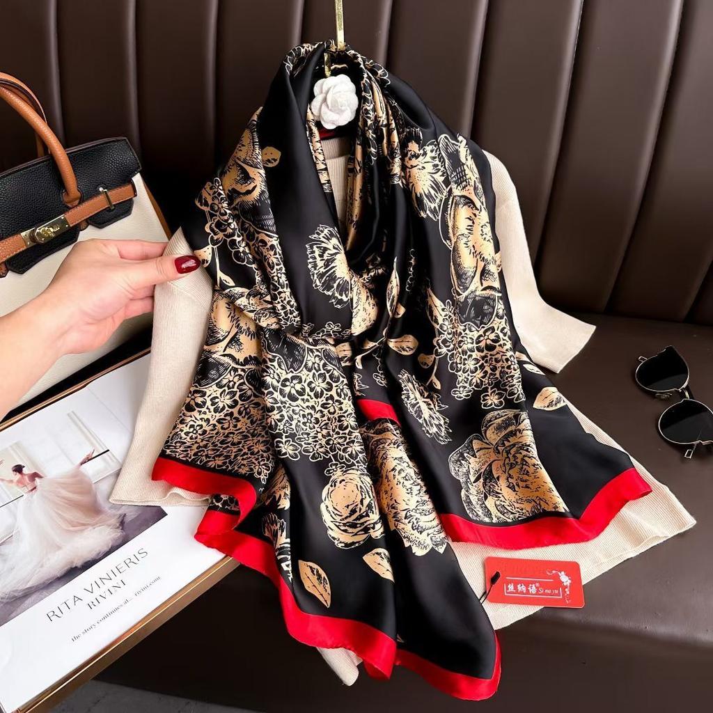 Spring Scarf Women'S Luxury Design Scarf Silk Smooth Scarf Soft Muslim Headband Shawl Beach 85X180Cm