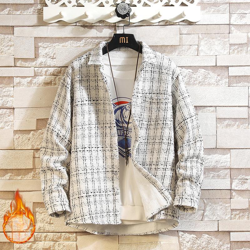 Autumn and Winter Shirt Men's Long-sleeved Loose Plaid Shirt Casual Jacket Lamb Velvet Plus Velvet Thickened Warm Inch Shirt