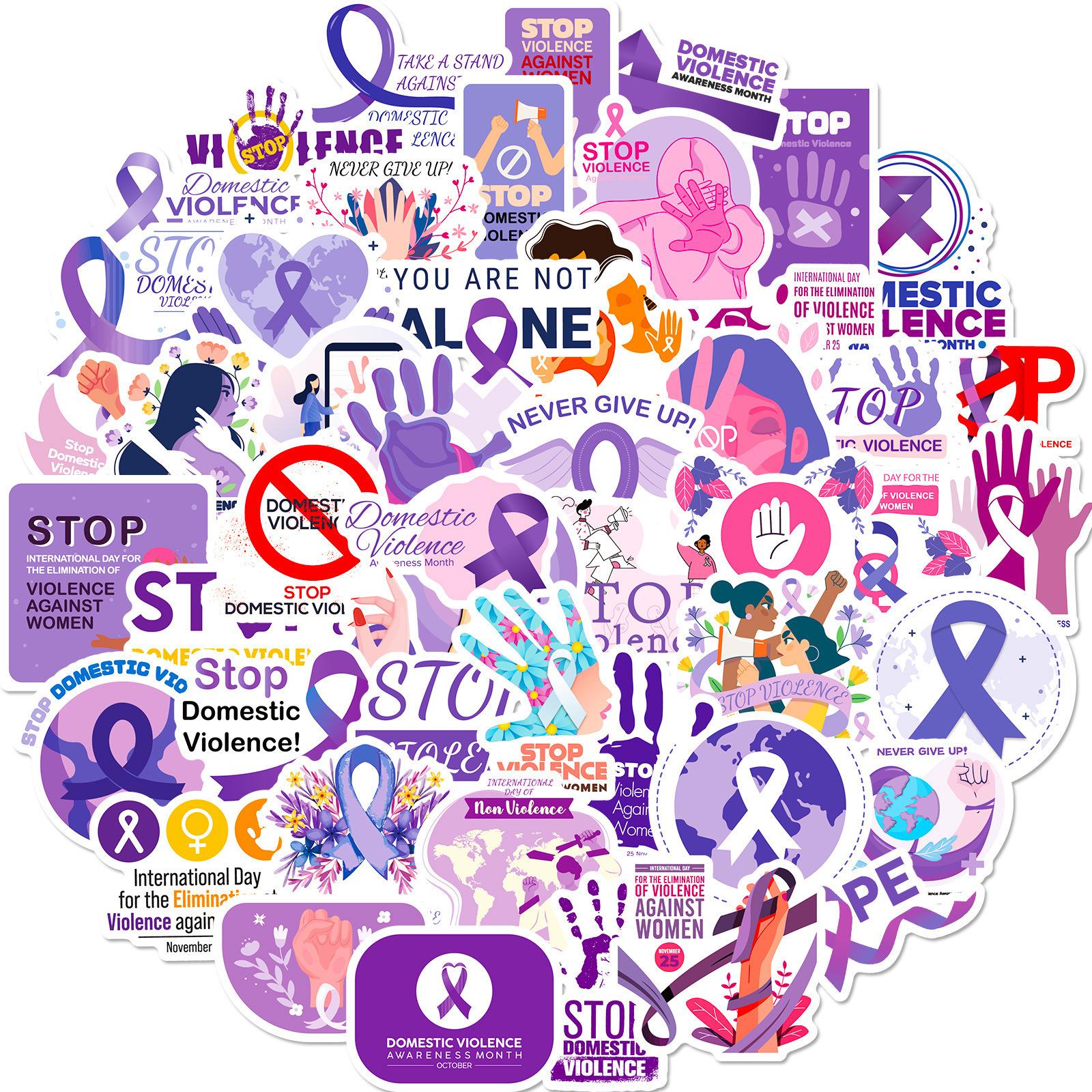 50 Decals To Stop Domestic Violence Decals New Products Purple Promotes Stop Violence In English Short Sentences Water-Repellent Stickers