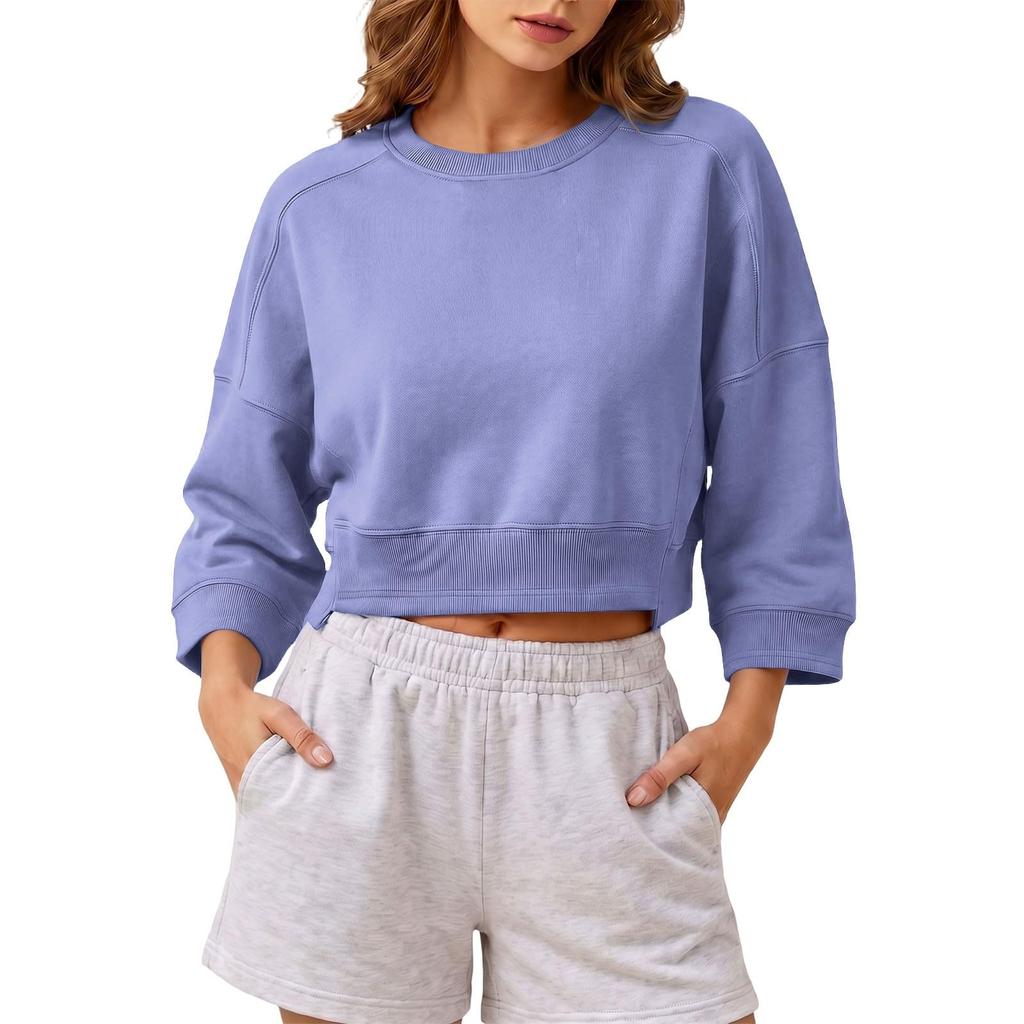 Women's 3/4 Sleeve Neck Casual Sweatshirt Loose Fit Color