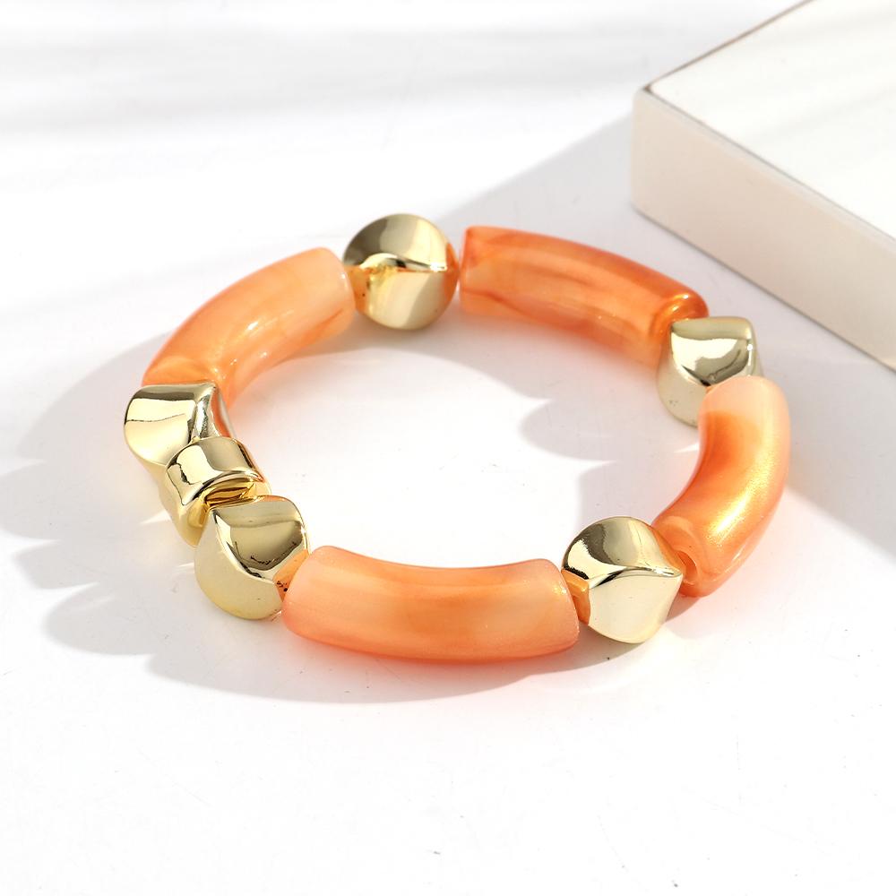 

Fashion Acrylic Bamboo Tube Beaded Bracelets for Women Trendy Colorful Resin Geometric Elastic Stack Bangle Wrist Jewelry Gift оранжевый
