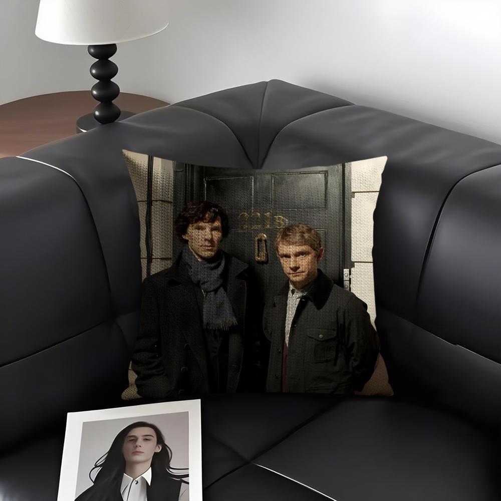 S-Sherlock Movie Cushion Cover Natural Linen Organic Fabric Double-Sided Printing Sofa Home Decor Gift Pillow Case