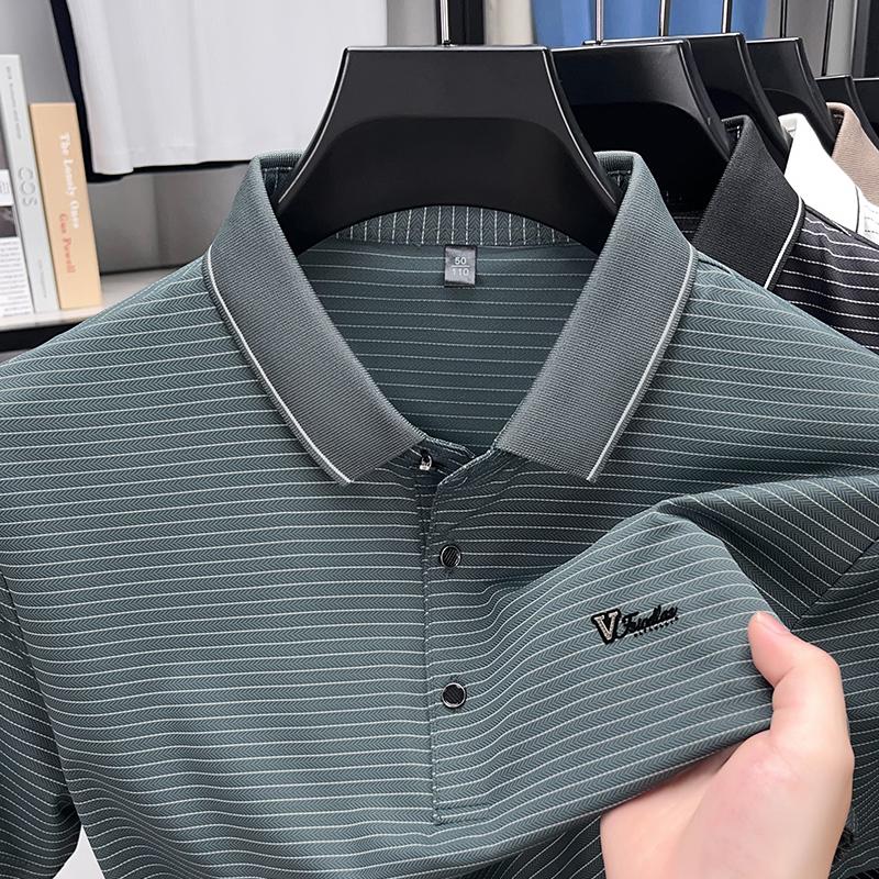 Summer Men's Short Sleeved T-shirt Ice Silk Men's Clothing Father Summer Clothing Polo Shirt Father Short Sleeved Top